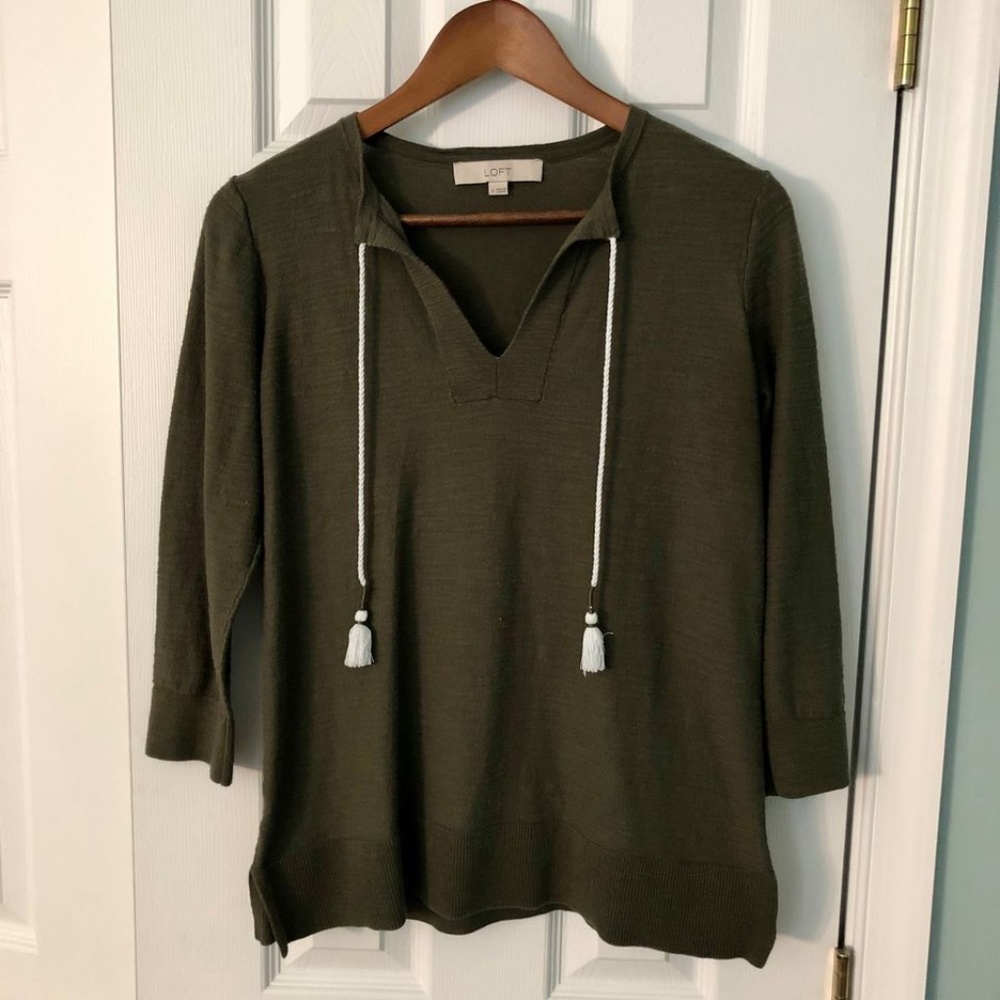 LOFT Olive Tassel Top
